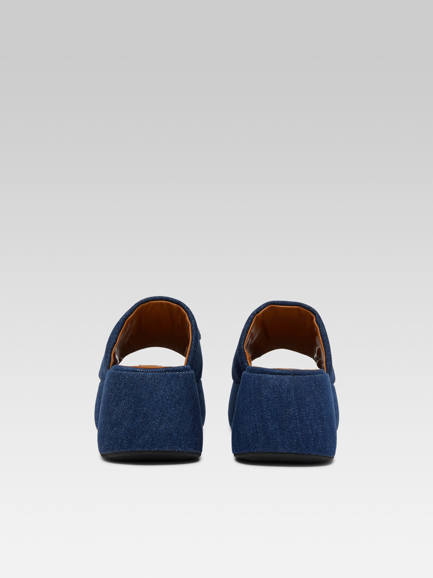 Flower - Two-tone blue denim fabric platform mules 