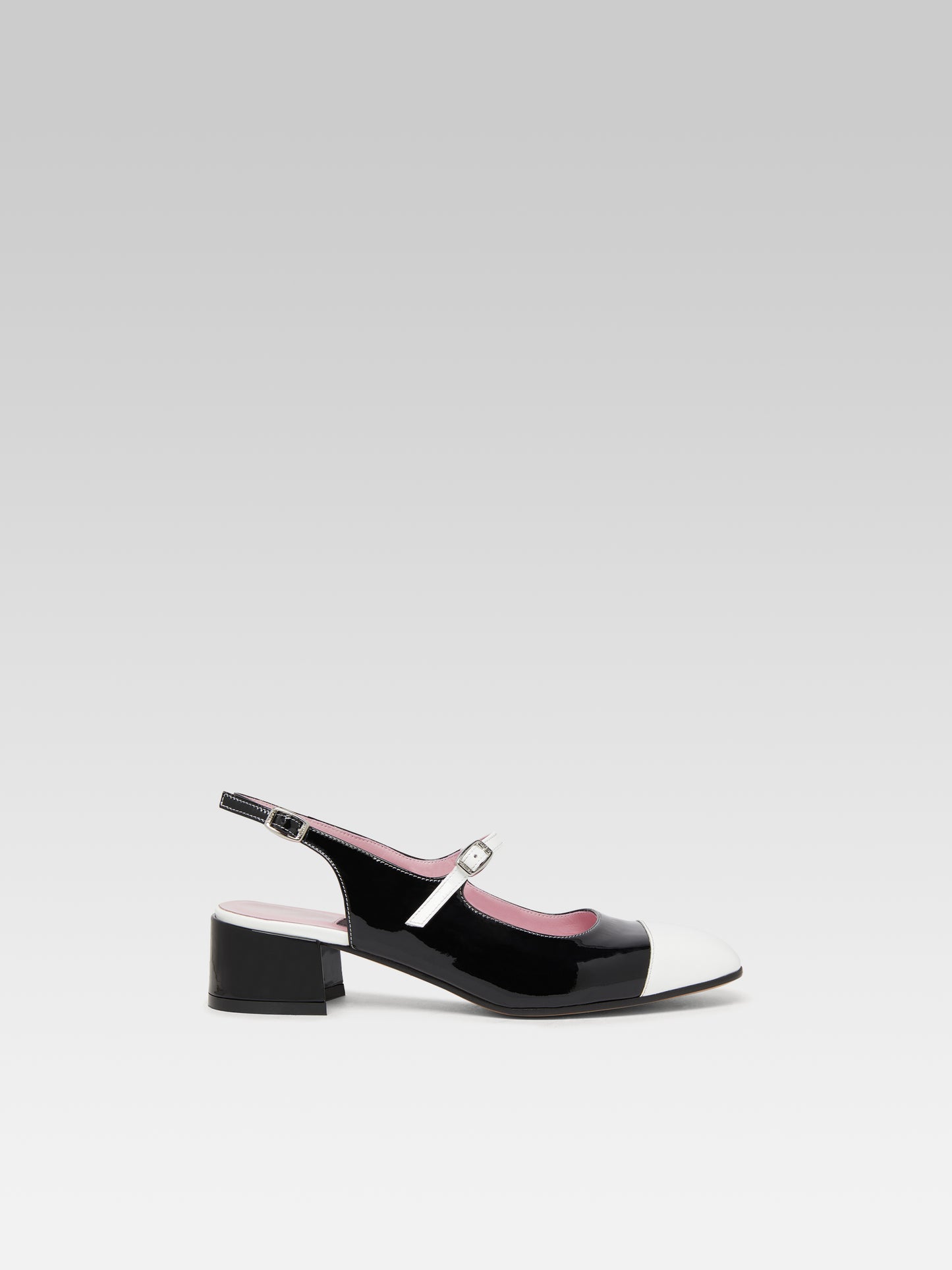 Ischia - Babies slingback cuir verni noir et blanc