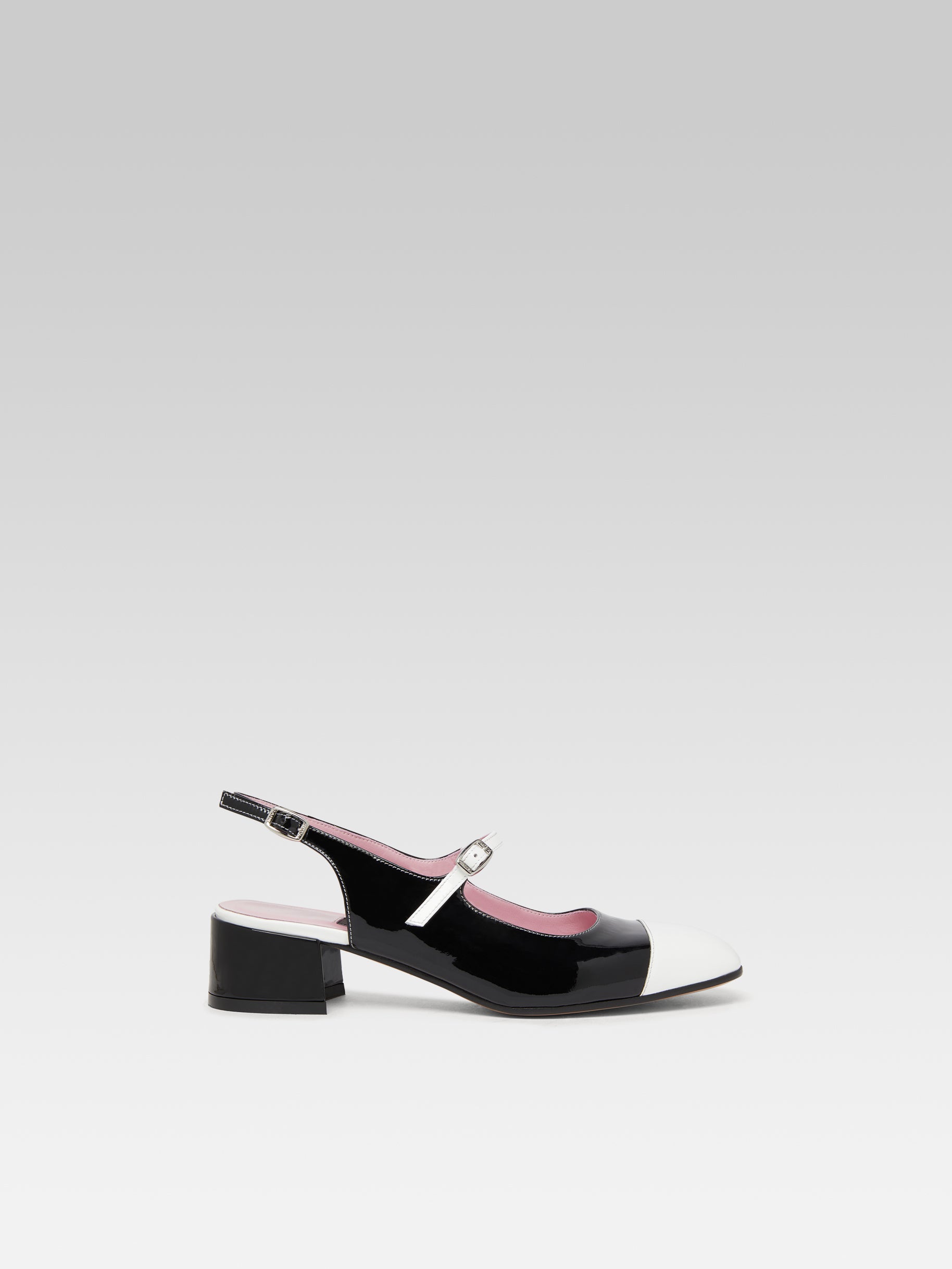 Ischia - Babies slingback cuir verni noir et blanc