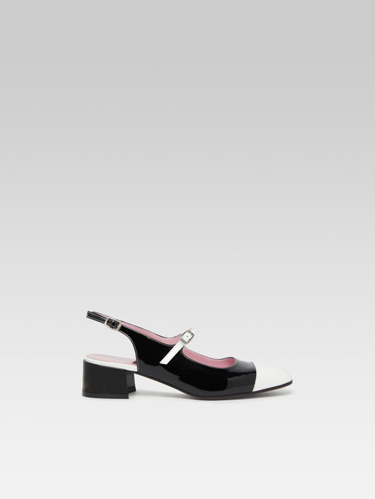 Ischia - Black and white patent leather slingback Mary Janes