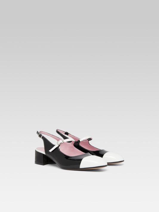 Ischia - Babies slingback cuir verni noir et blanc - Image numéro 2