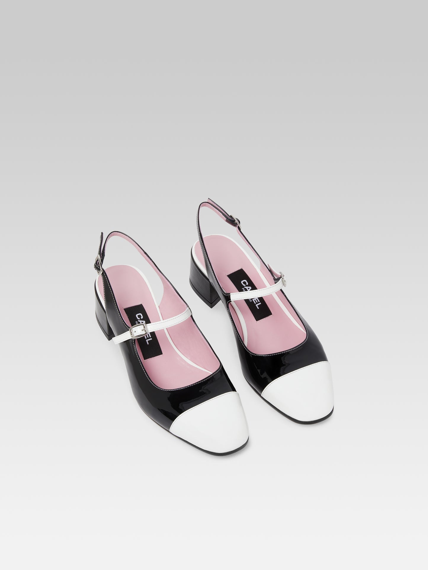 Ischia - Black and white patent leather slingback Mary Janes