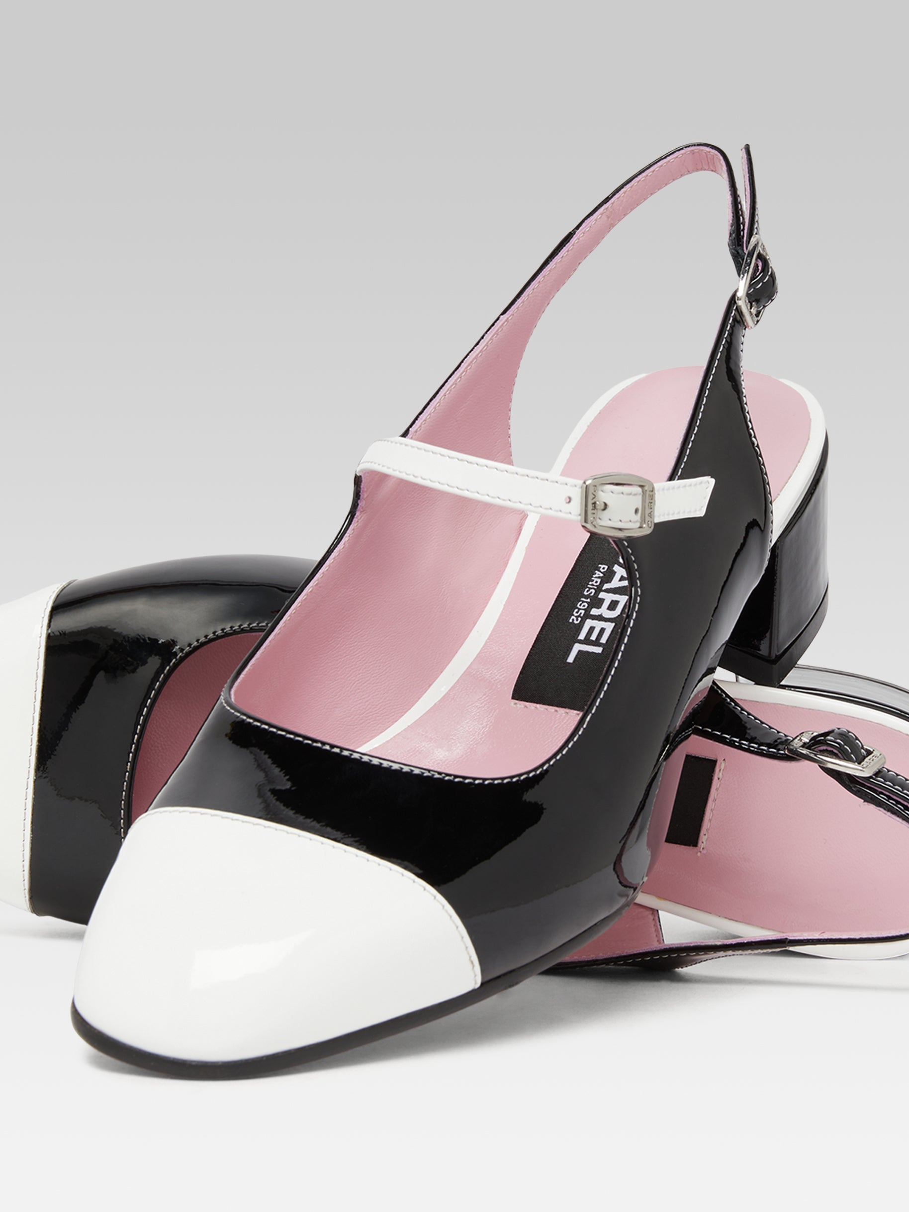 Ischia - Babies slingback cuir verni noir et blanc - Image numéro 4