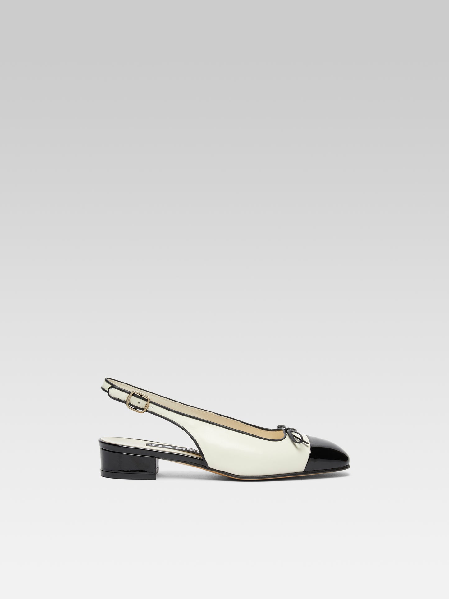 Josephine - Ivory leather and black patent leather slingback ballet flats