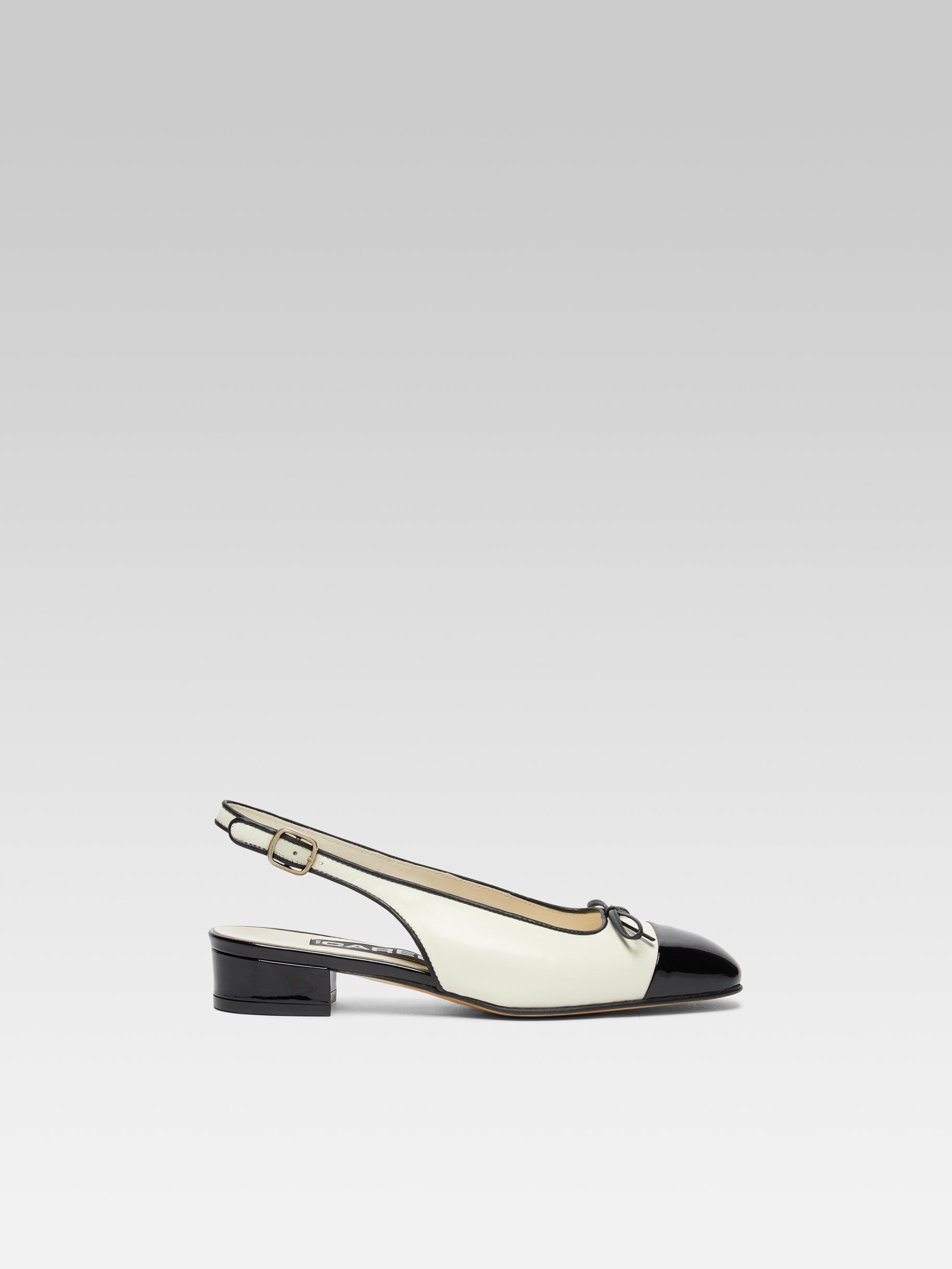 Josephine - Ivory leather and black patent leather slingback ballet flats - Image number 2