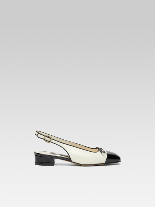 Josephine - Ballerines slingback cuir ivoire et cuir verni noir - Image numéro 2