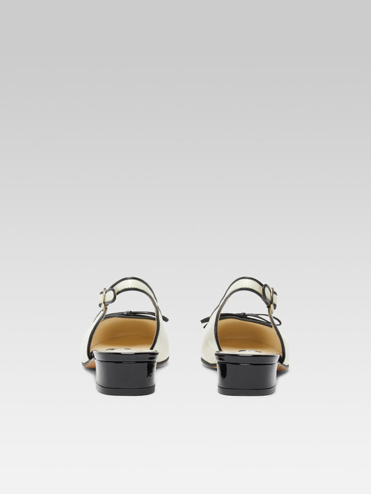 Josephine - Ballerines slingback cuir ivoire et cuir verni noir - Image numéro 5