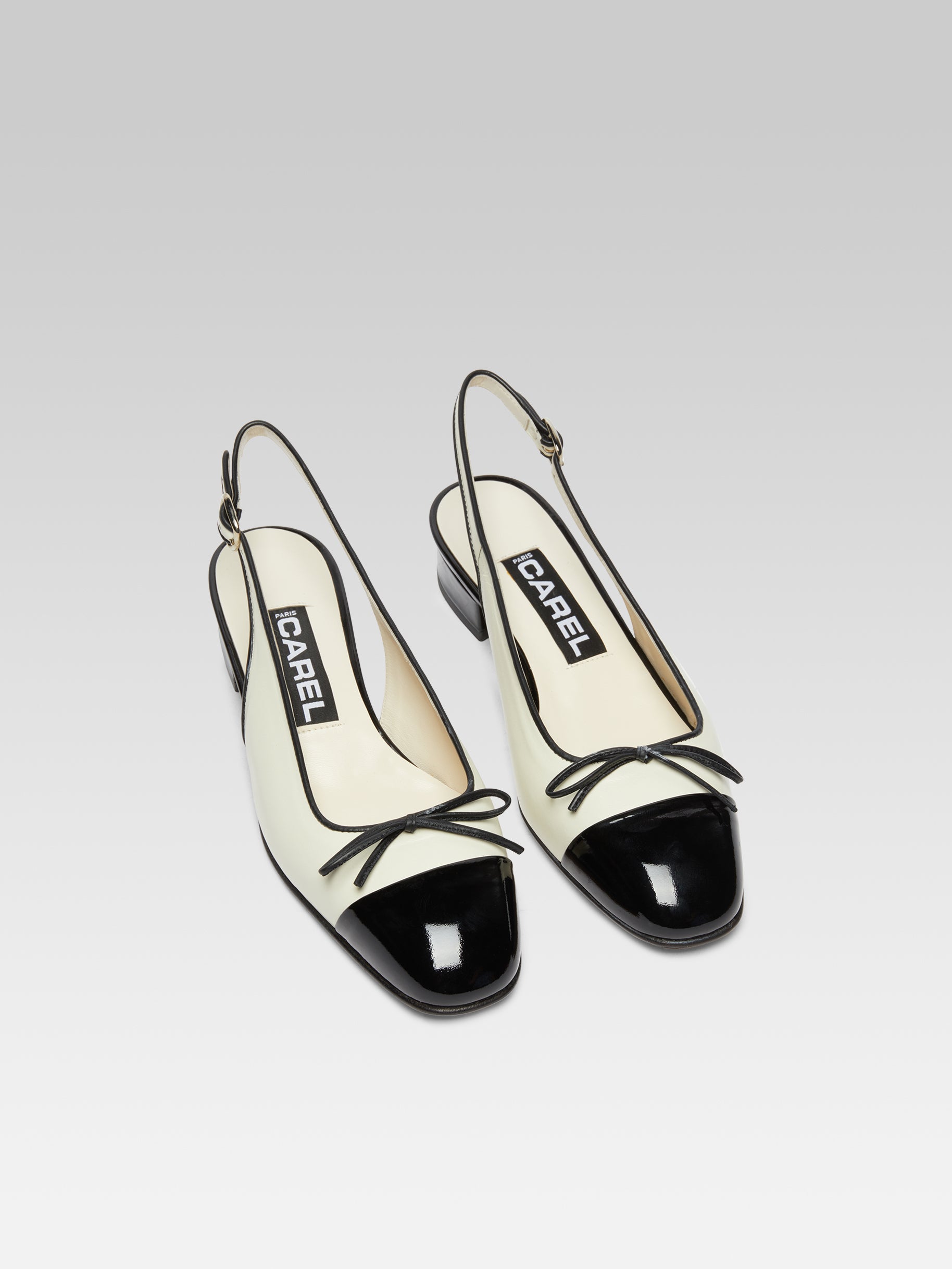 Josephine - Ballerines slingback cuir ivoire et cuir verni noir - Image numéro 1