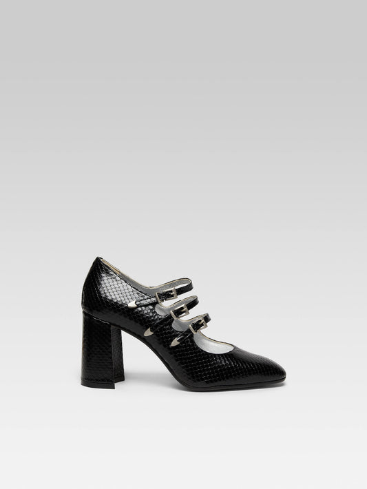 Keel - Black snake print leather Mary Janes pumps