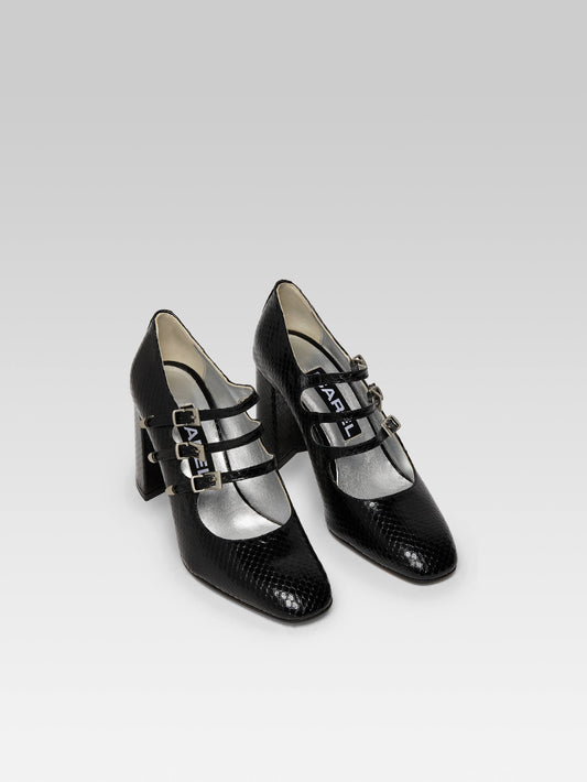 Keel - Black snake print leather Mary Janes pumps - Image number 2