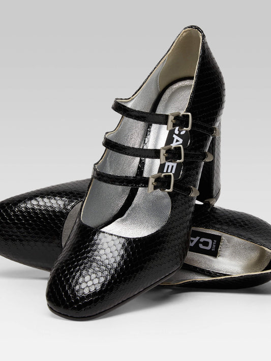 Keel - Black snake print leather Mary Janes pumps - Image number 5