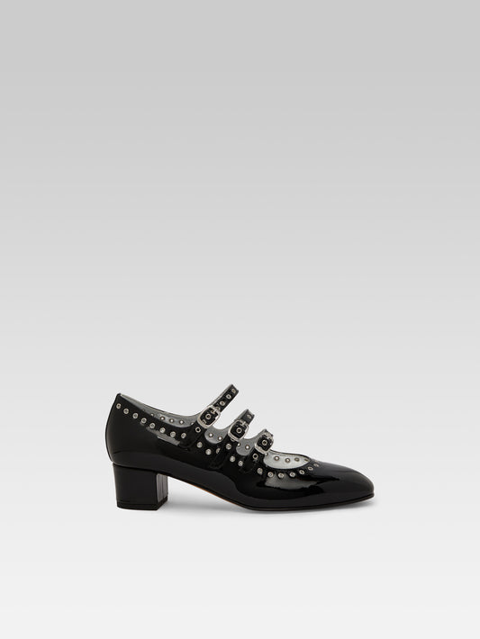 Camden - Black patent leather eyelet Mary Janes pumps