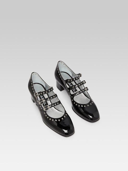 Camden - Black patent leather eyelet Mary Janes pumps - Image number 3