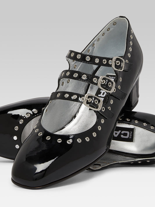 Camden - Black patent leather eyelet Mary Janes pumps - Image number 4