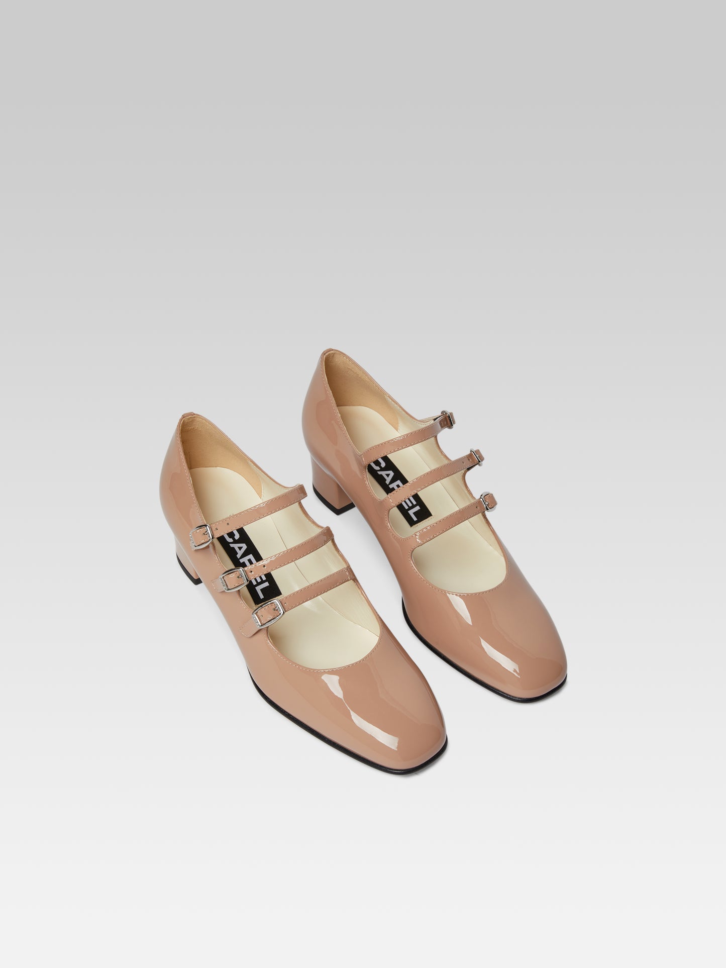 Kina - Taupe upcycled patent leather Mary Janes pumps