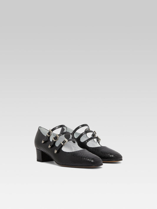 Kina - Black snake print leather Mary Janes pumps - Image number 2