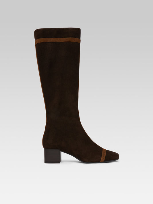 Magalie - Bottes cuir velours marron et camel