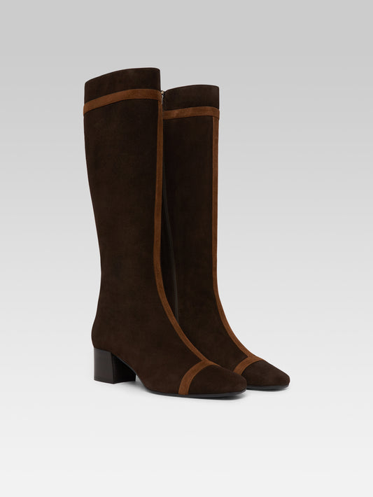 Magalie - Bottes cuir velours marron et camel - Image numéro 2