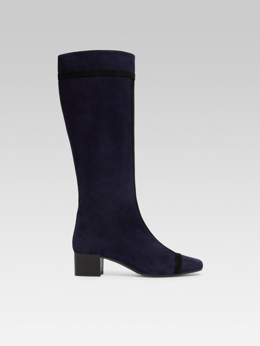 Magalie - Bottes cuir velours bleu marine et noir