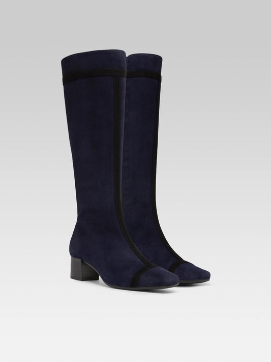 Magalie - Bottes cuir velours bleu marine et noir - Image numéro 2