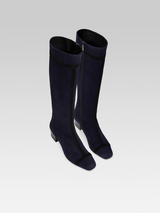 Magalie - Bottes cuir velours bleu marine et noir - Image numéro 3