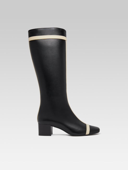 Magalie -  Bottes cuir noir et ivoire