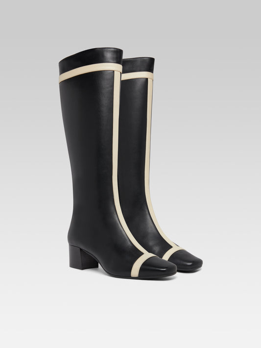 Magalie - Black and ivory leather boots - Image number 2