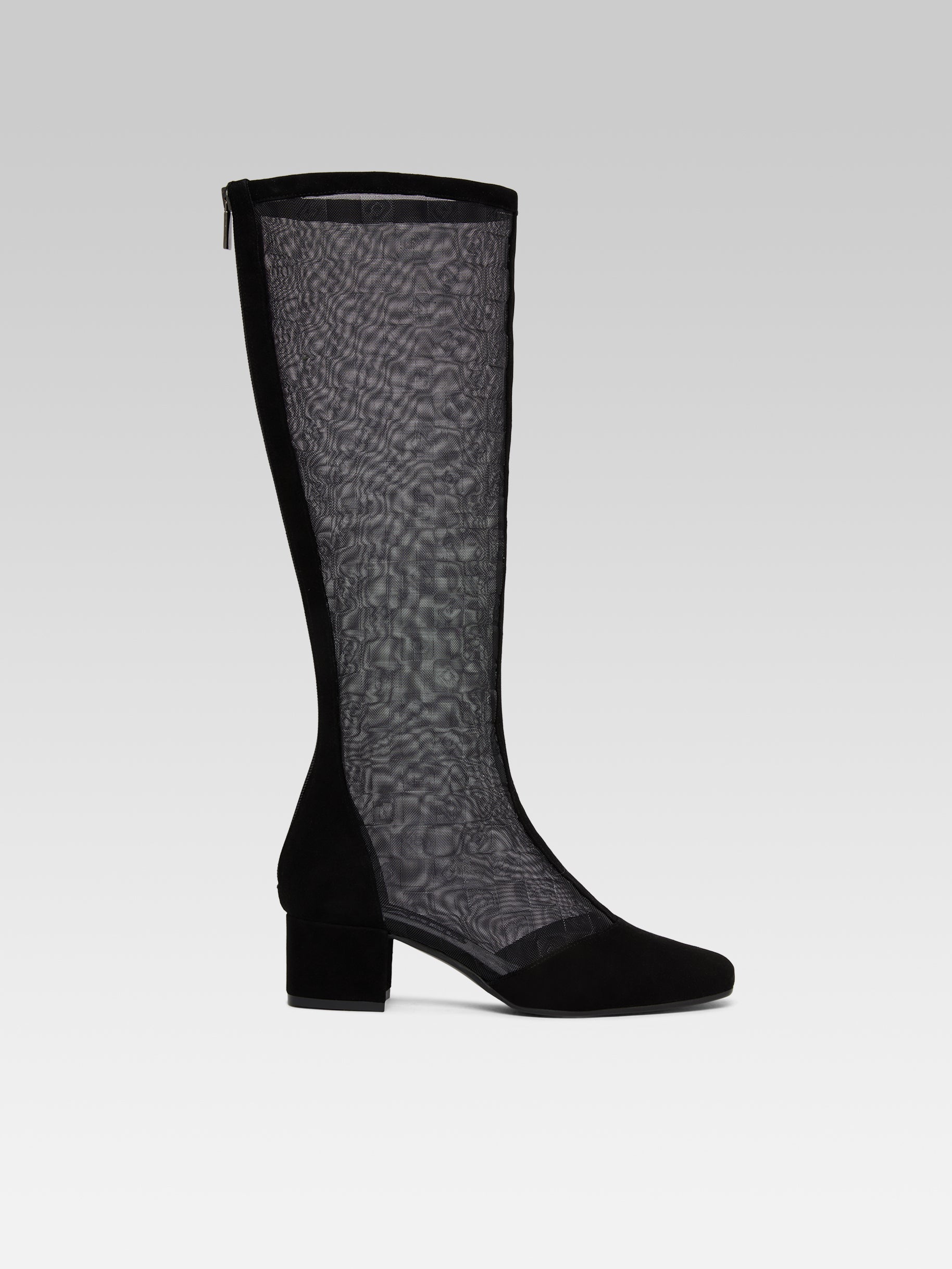 Malaganight Black suede leather and black mesh boots