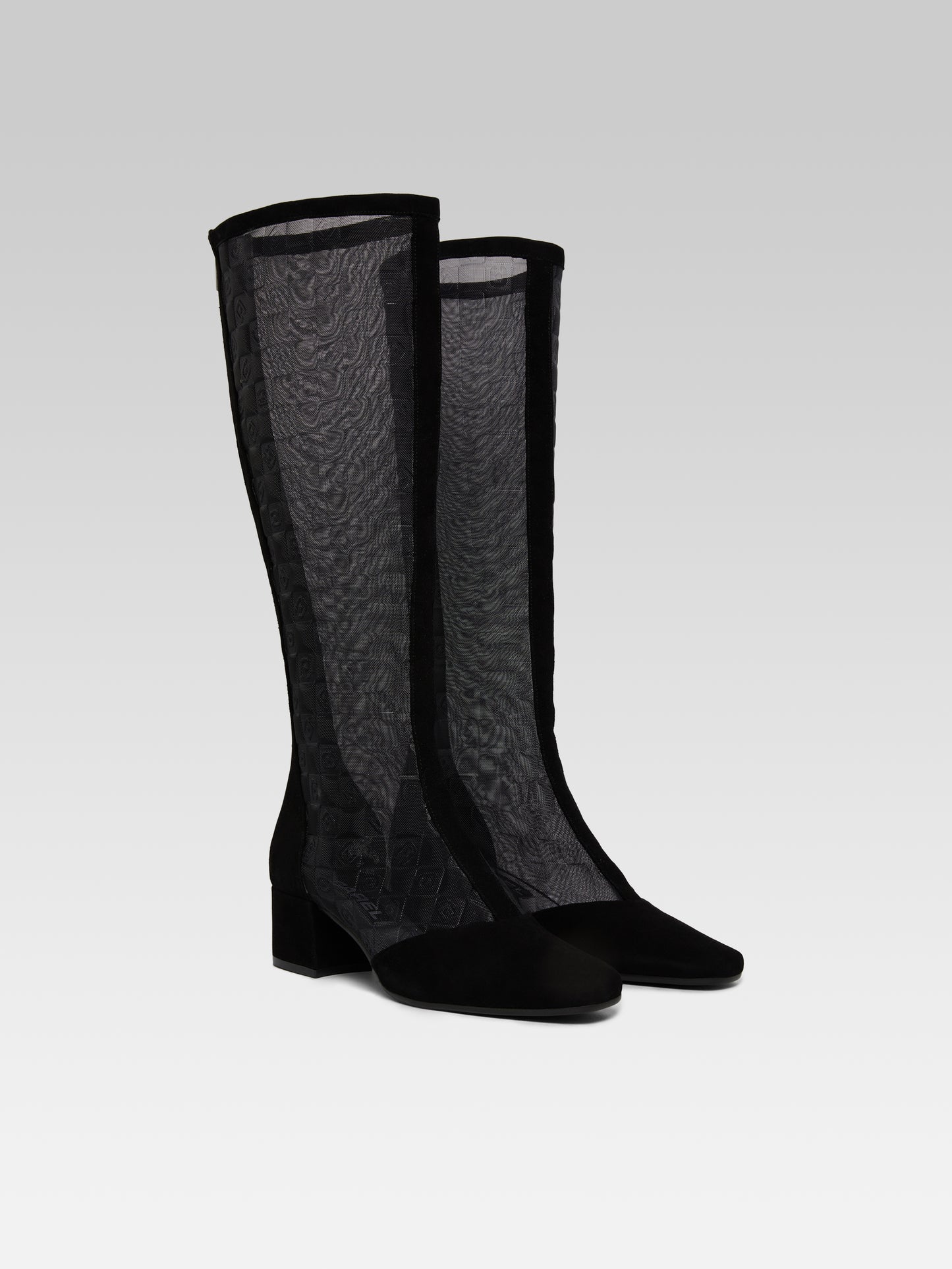 Malaganight - Black suede leather and black mesh boots 