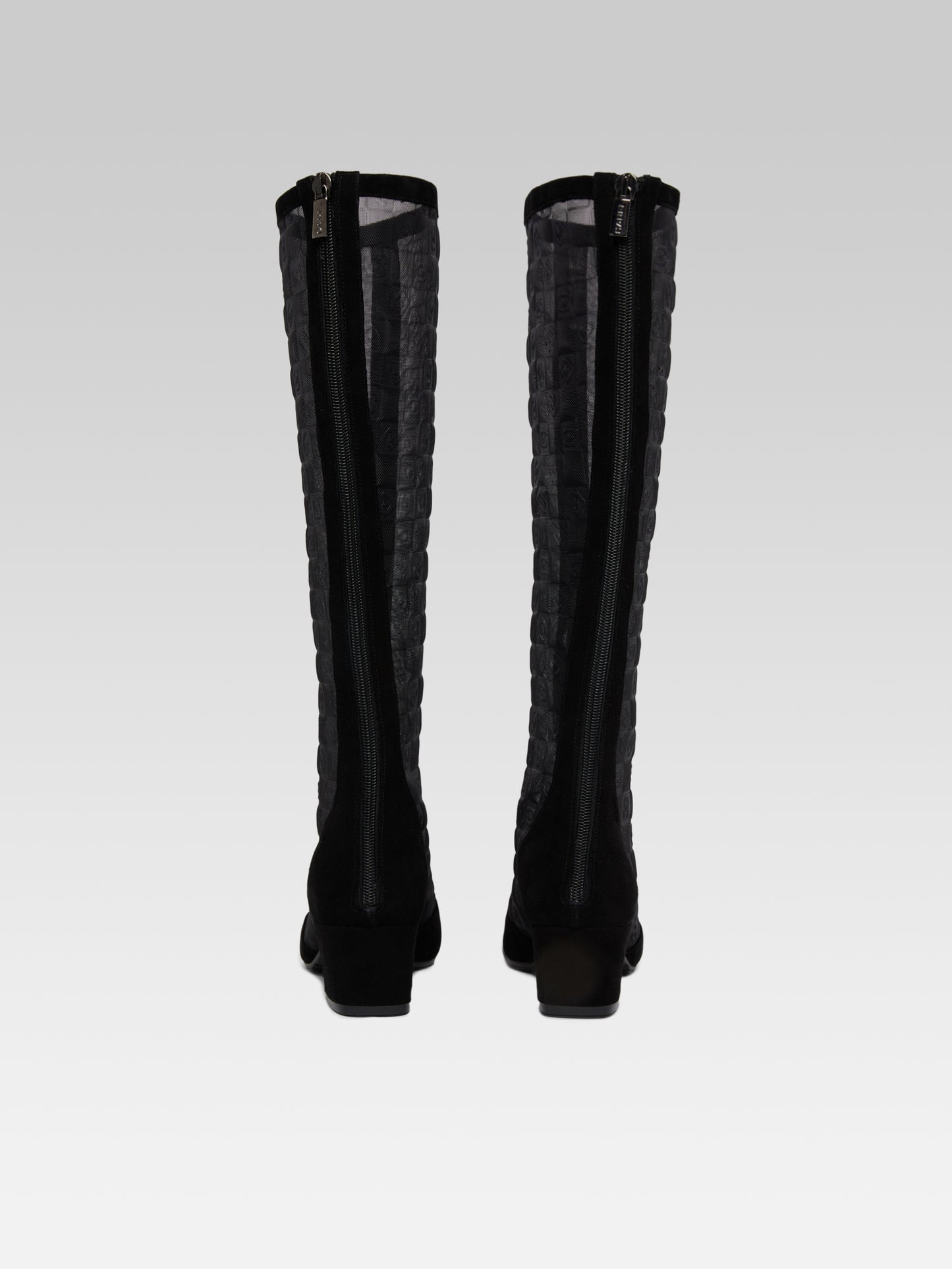 Malaganight - Black suede leather and black mesh boots 