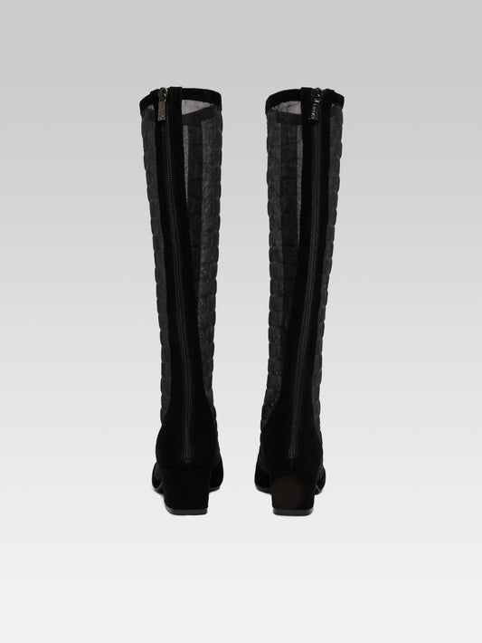 Malaganight - Black suede leather and black mesh boots  - Image number 5