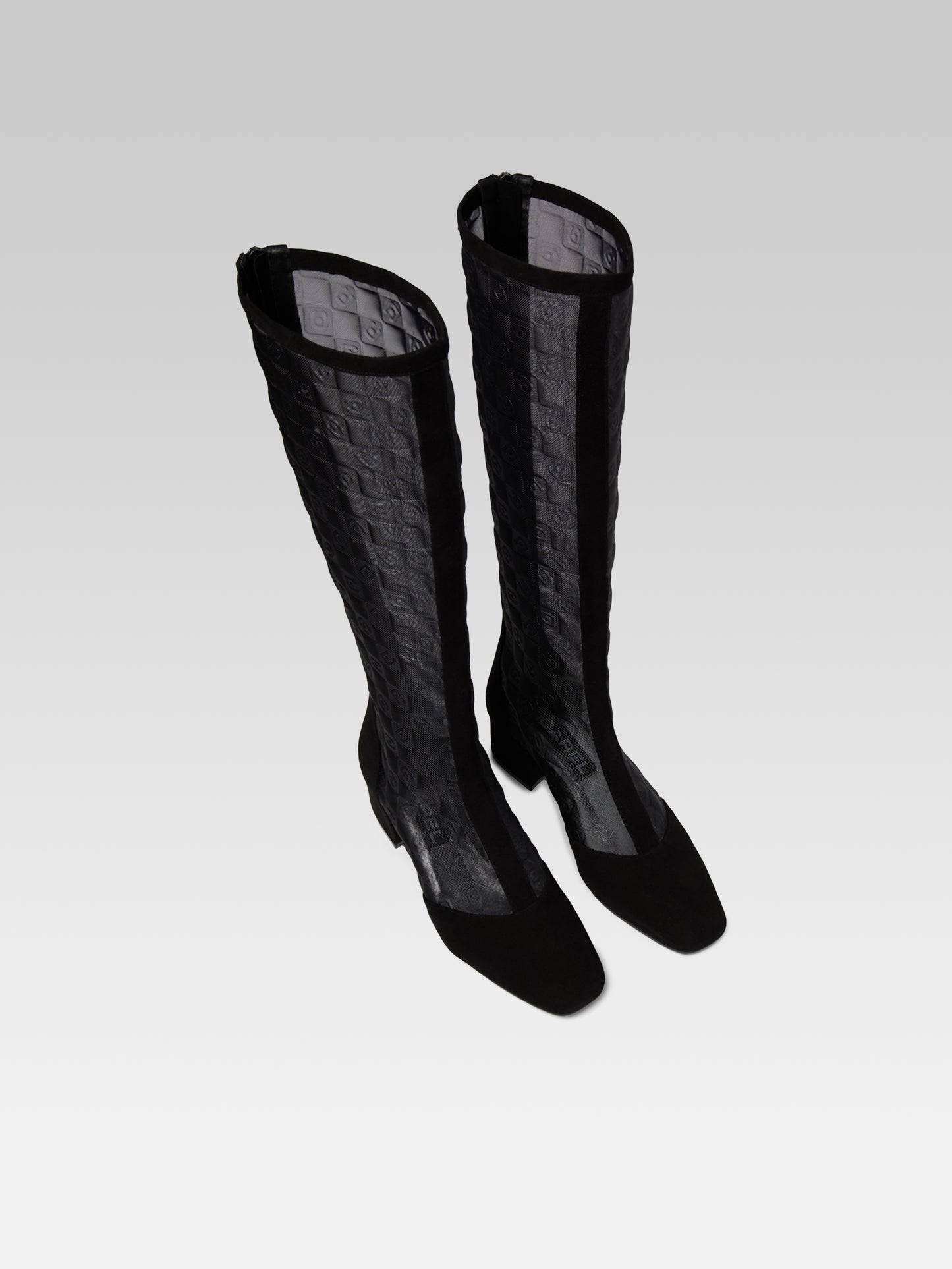 Malaganight - Black suede leather and black mesh boots 