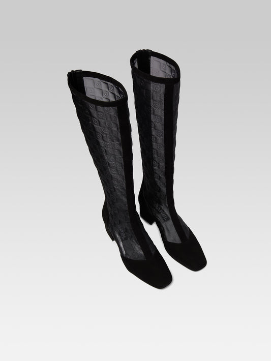 Malaganight - Black suede leather and black mesh boots  - Image number 4