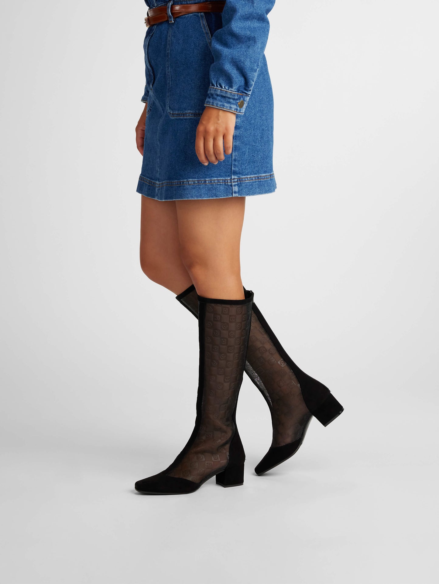 Malaganight - Bottes cuir velours et résille noir