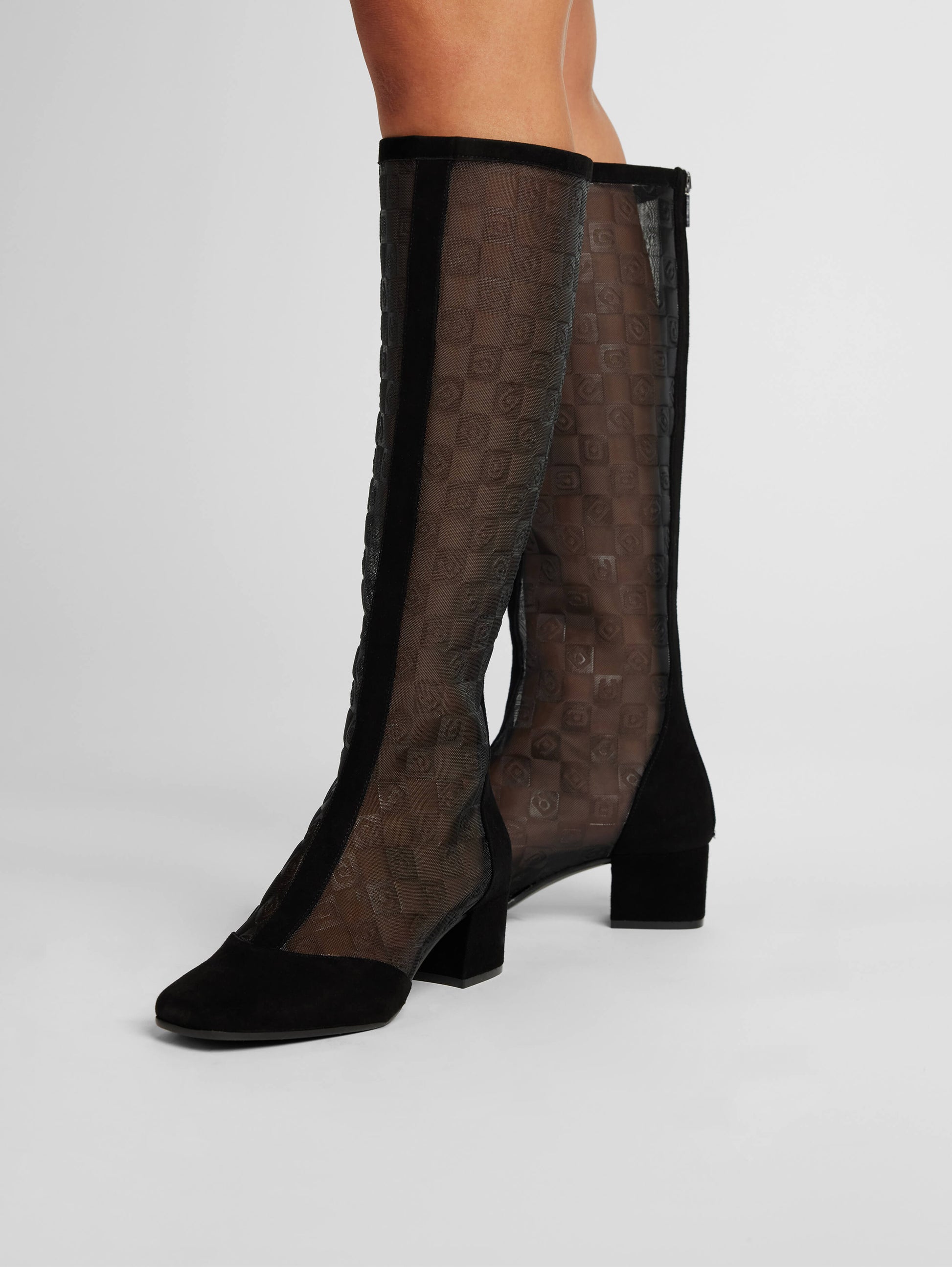 Malaganight - Black suede leather and black mesh boots  - Image number 1