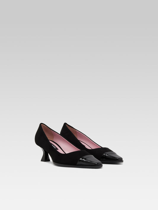 Mathilde - Black suede leather and black patent leather pumps - Image number 2