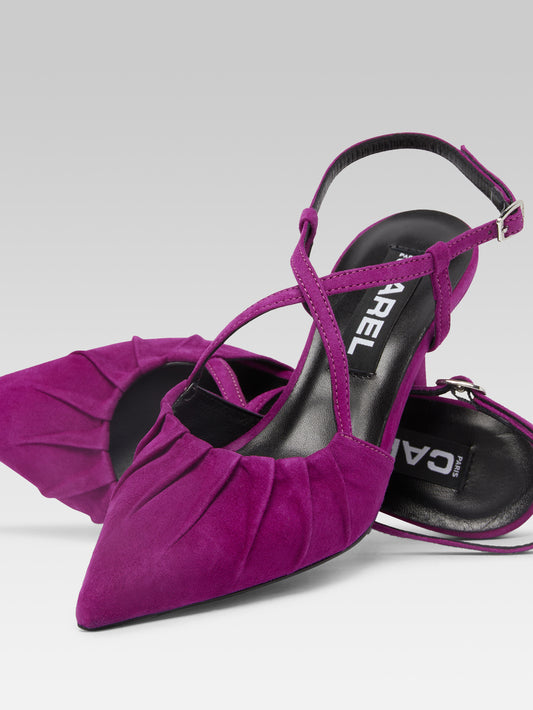 Neri - Escarpins slingback cuir velours upcyclé violet - Image numéro 4