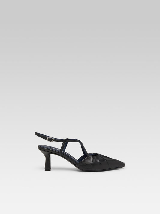 Neri - Black leather slingback pumps