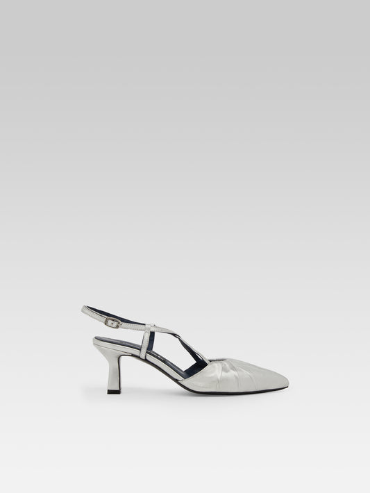 Neri - Silver leather slingback pumps