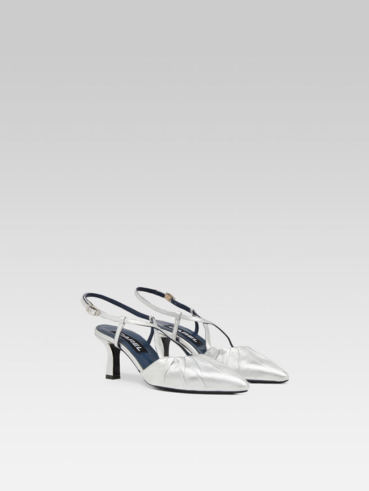 Neri - Escarpins slingback cuir argent - Image numéro 2