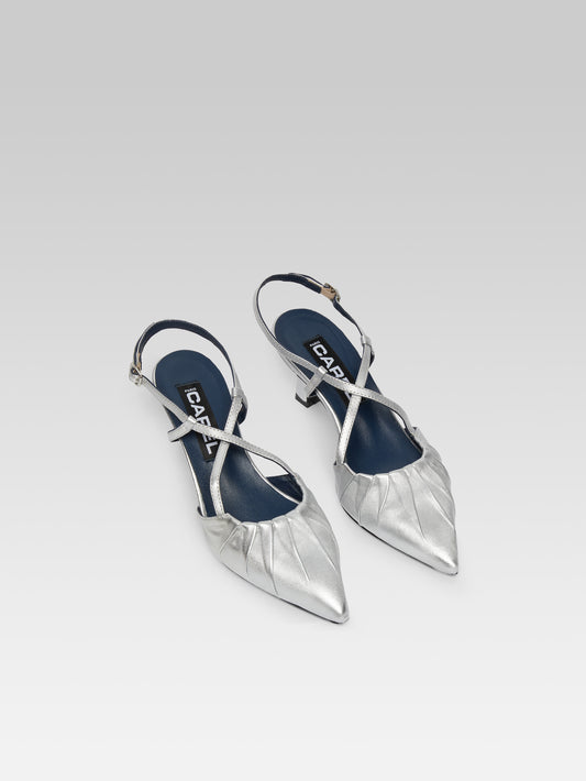 Neri - Escarpins slingback cuir argent - Image numéro 3