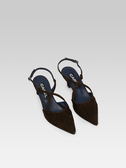 Neri - Chocolate brown suede leather slingback pumps - Image number 3