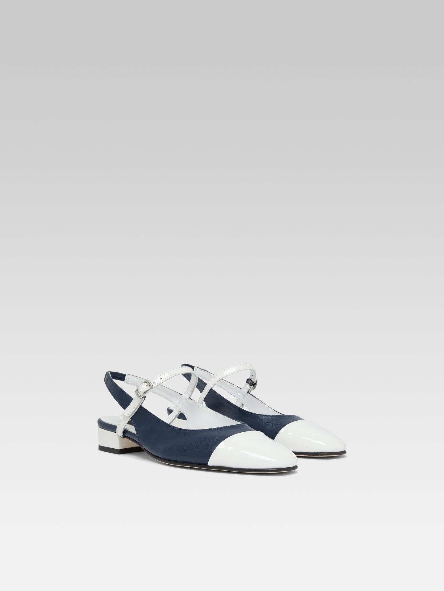 Oceano - Slingback cuir bleu et verni blanc