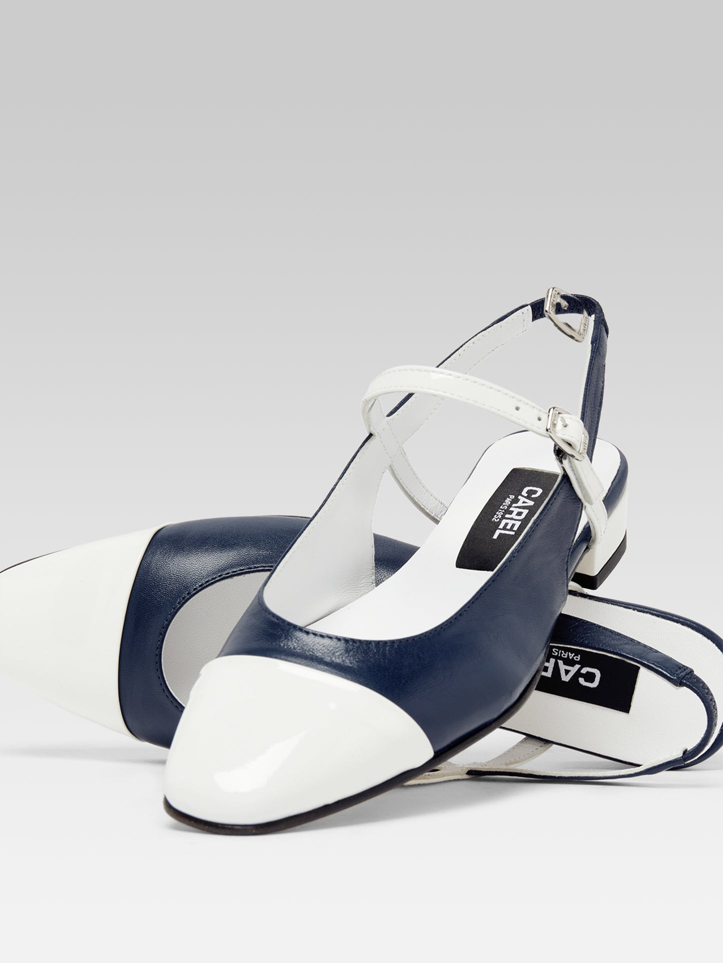 Oceano - Slingback cuir bleu et verni blanc