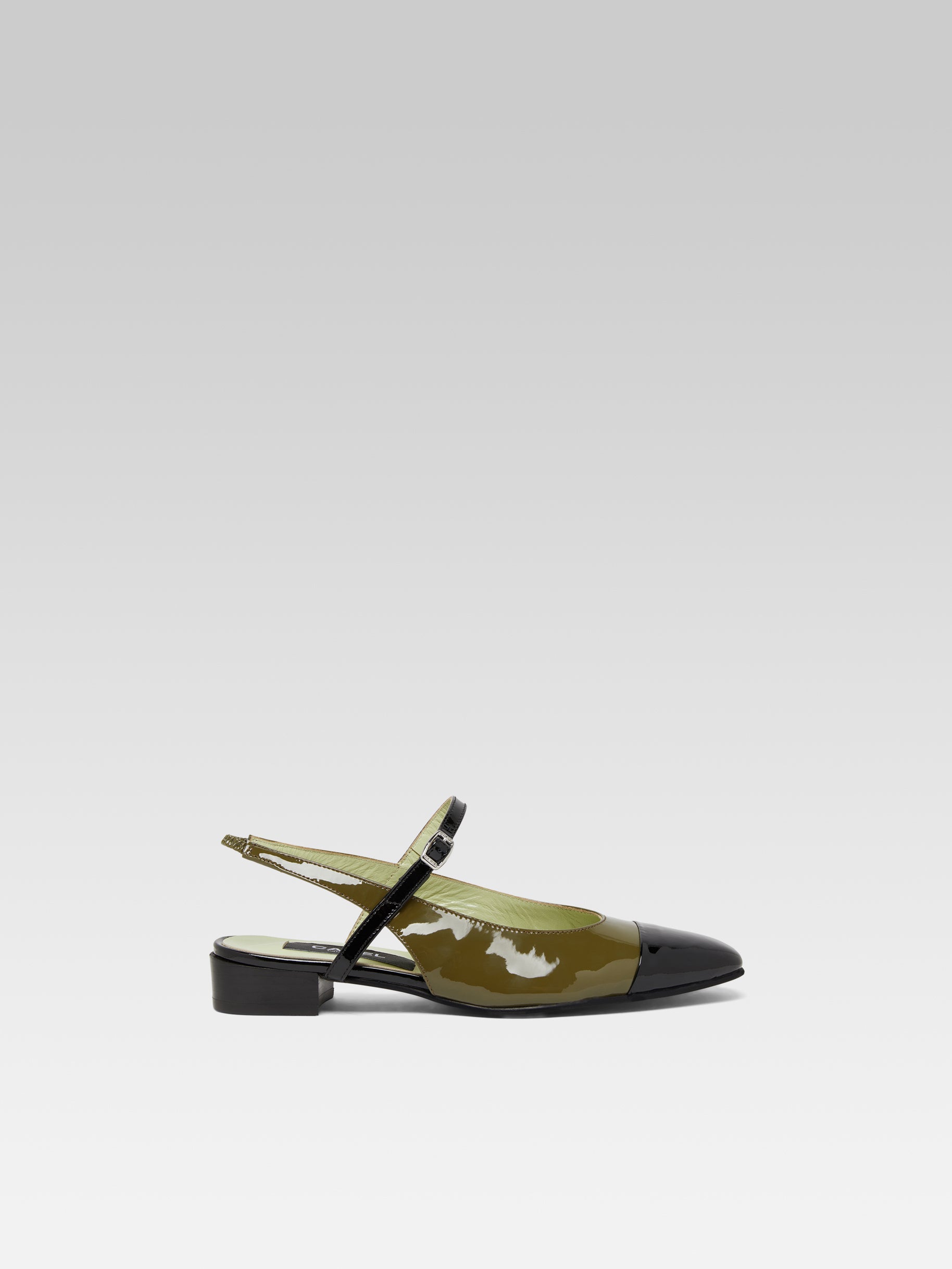 Oceano - Slingback cuir verni kaki et noir