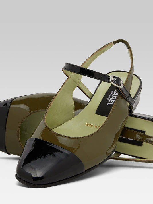 Oceano - Slingback cuir verni kaki et noir - Image numéro 4