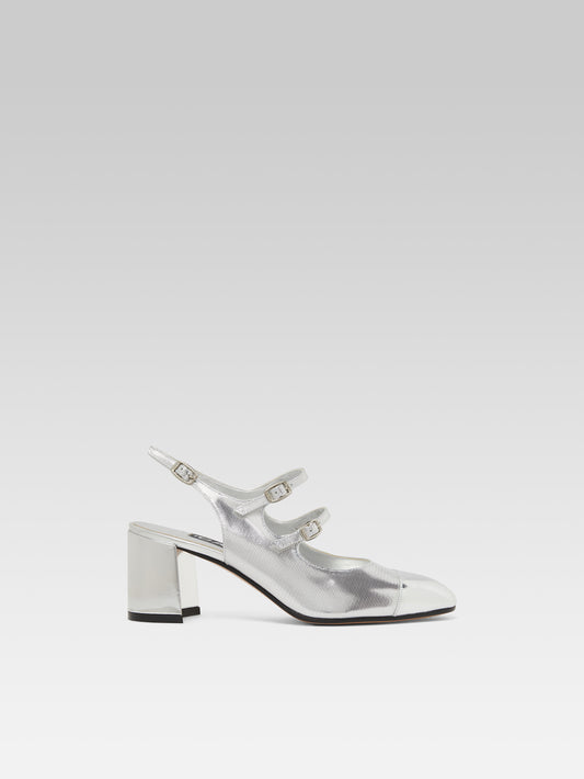 Papaya - Silver embossed leather slingback Mary Janes