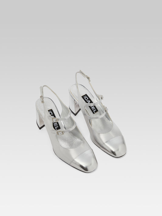 Papaya - Silver embossed leather slingback Mary Janes - Image number 4