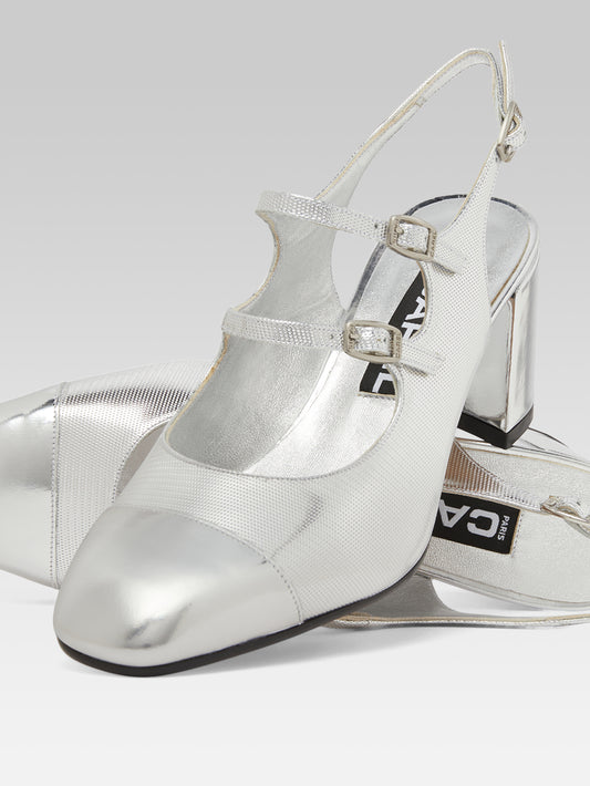 Papaya - Silver embossed leather slingback Mary Janes - Image number 5