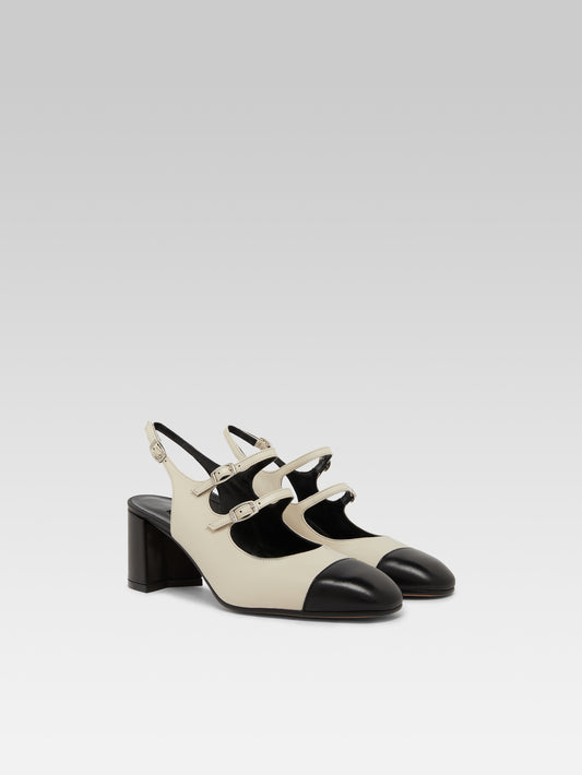 Papaya - Beige and black leather slingback Mary Janes - Image number 2